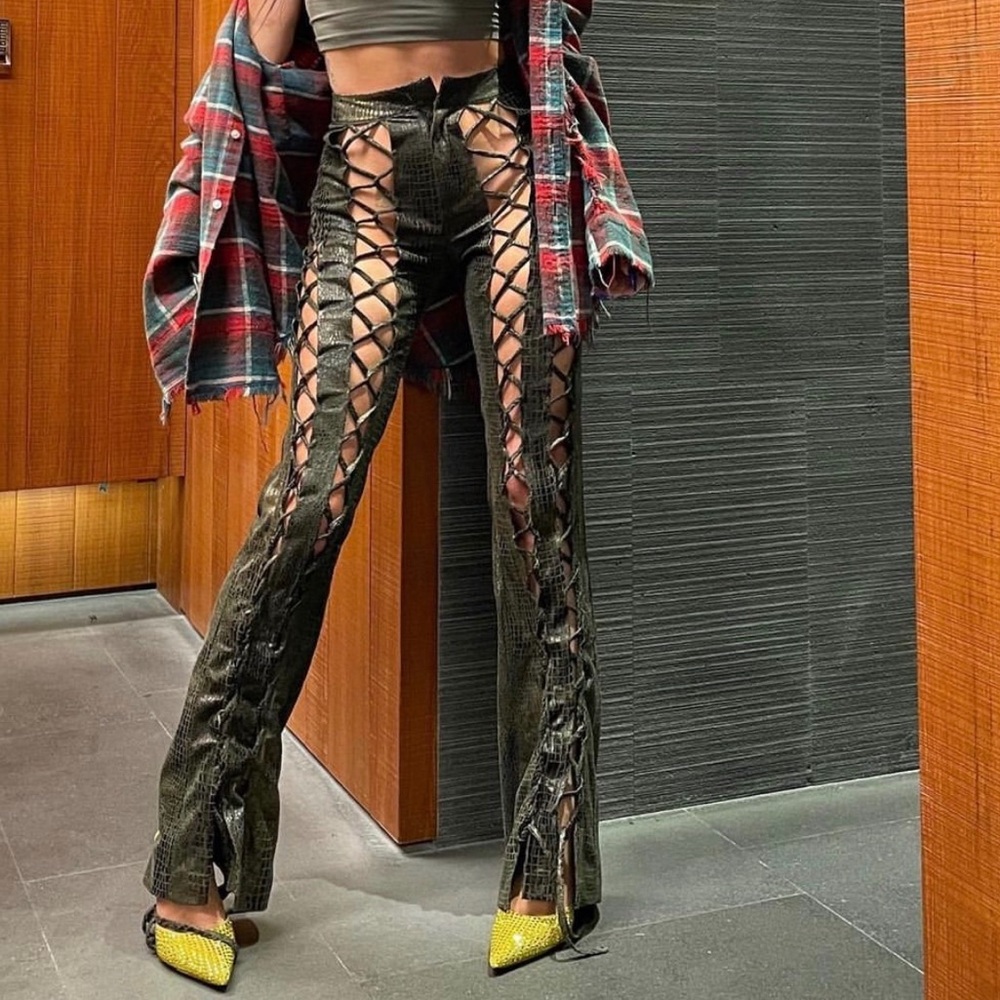 Kim Shui Olive Lace-Up Flare Pants